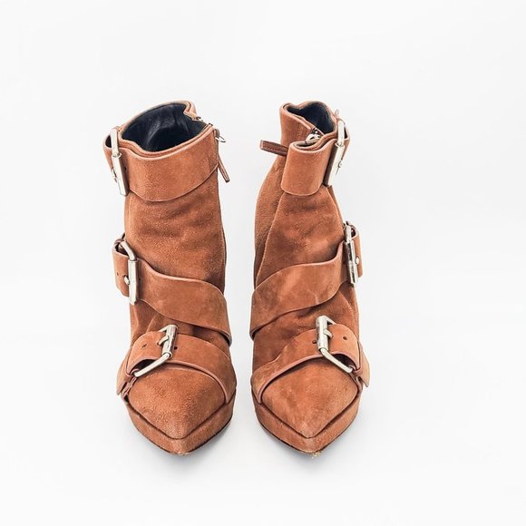 GIUSEPPE Zanotti Booties Tan Suede Buckle Platform Ankle Boots Size 37.5 - Picture 4 of 7